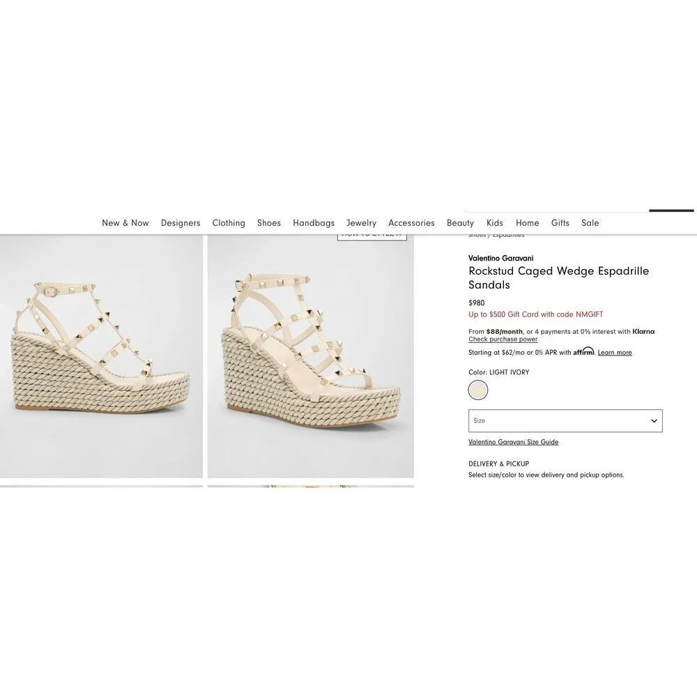 Valentino Garavani Rockstud Torchon 95 Espadrille Wedge Sandals Ivory 36 US 6